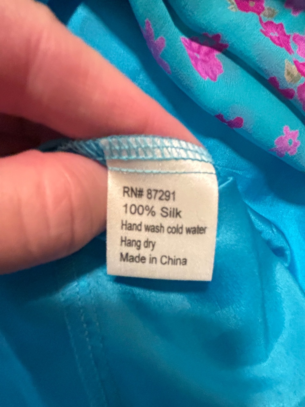00s Vintage Silk Johnny Was Turquoise Dress with Fuchsia Floral Print Size Large - Picture 4 of 4